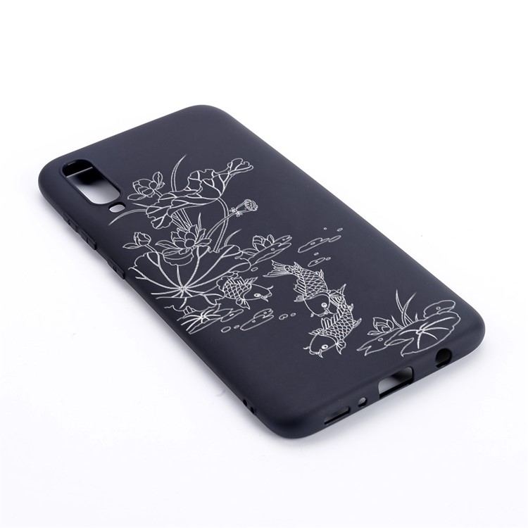 Pattern Printing and Embossment Matte Soft TPU Protective Case Cover for Samsung Galaxy A70 - Fish Pond-3
