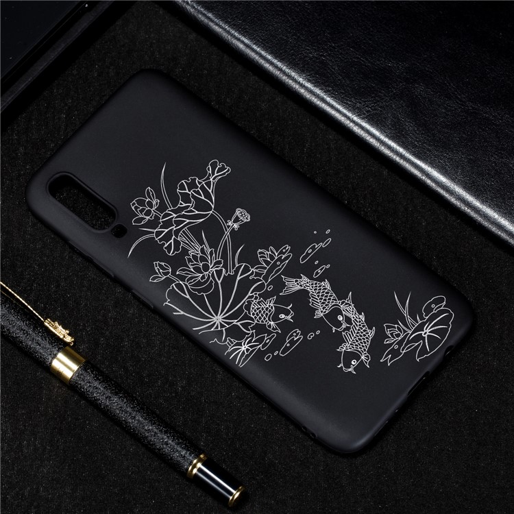 Pattern Printing and Embossment Matte Soft TPU Protective Case Cover for Samsung Galaxy A70 - Fish Pond-4