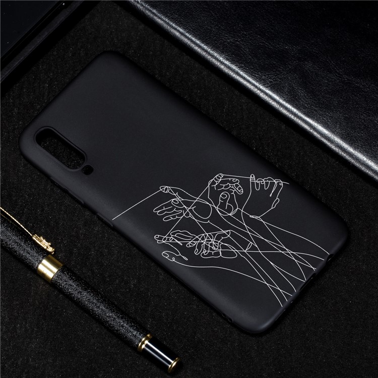 Pattern Printing and Embossment Matte Soft TPU Protective Case Cover for Samsung Galaxy A70 - Fingers and Lines-4