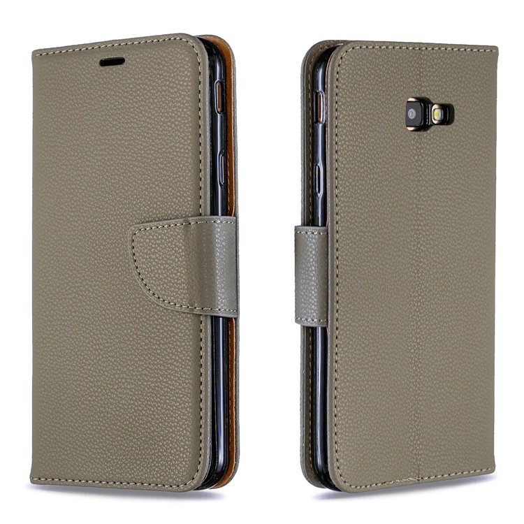 Litchi Skin Leather Wallet Case for Samsung Galaxy J4 Plus - Grey-4