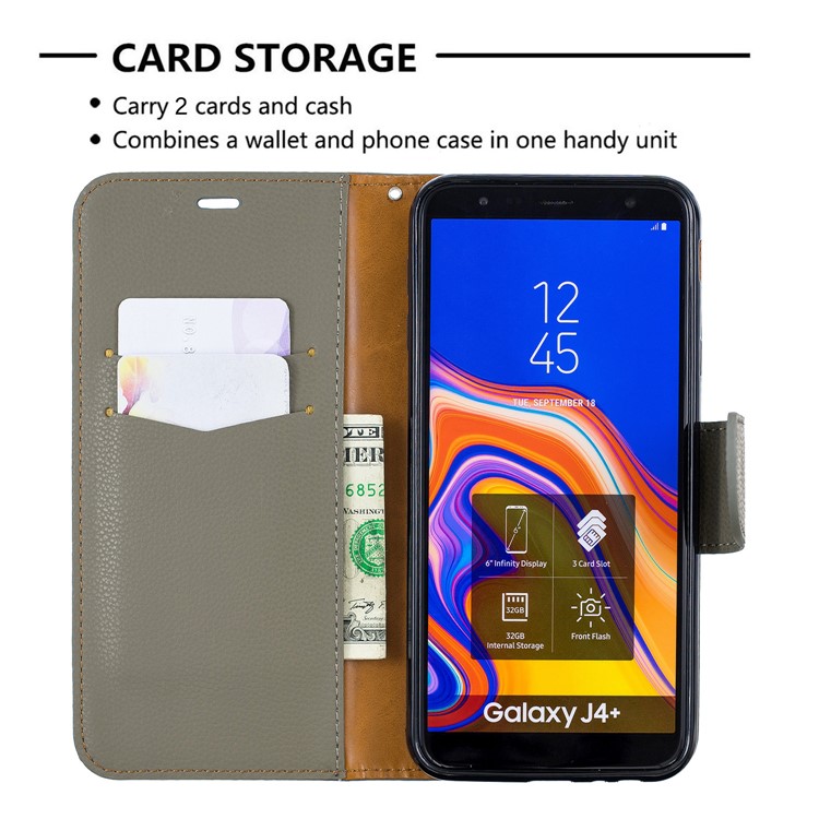 Litchi Skin Leather Wallet Case for Samsung Galaxy J4 Plus - Grey-6