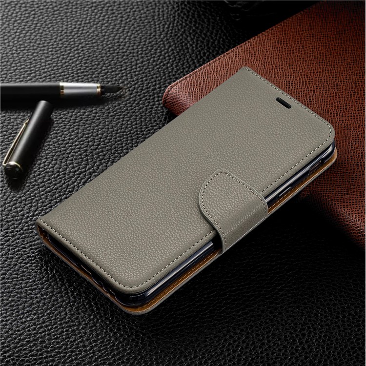 Litchi Skin Leather Wallet Case for Samsung Galaxy J4 Plus - Grey-7