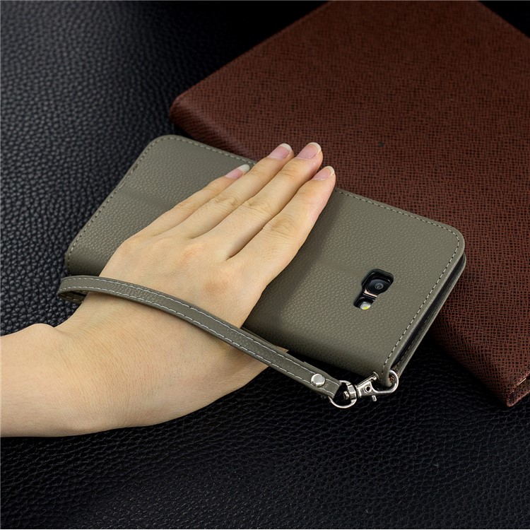 Litchi Skin Leather Wallet Case for Samsung Galaxy J4 Plus - Grey-9