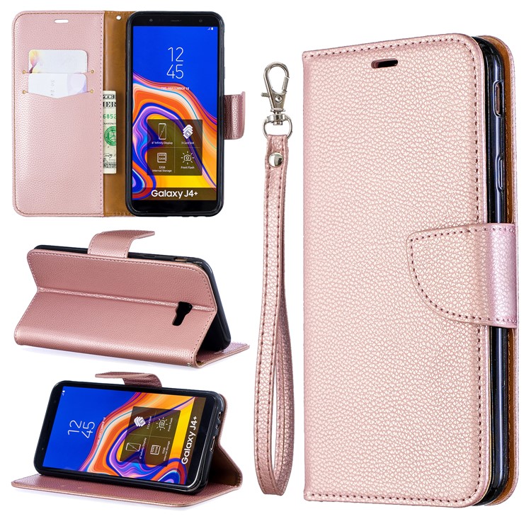 Litchi Skin Leather Wallet Case for Samsung Galaxy J4 Plus - Rose Gold-1