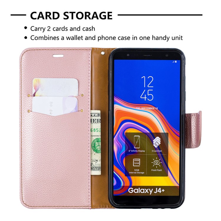 Litchi Skin Leather Wallet Case for Samsung Galaxy J4 Plus - Rose Gold-6