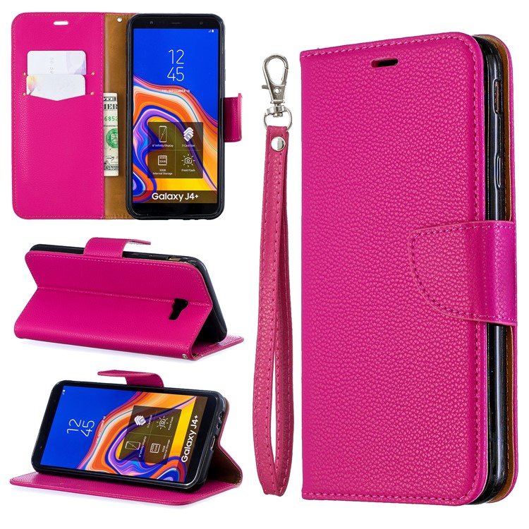 Litchi Skin Leather Wallet Case for Samsung Galaxy J4 Plus - Rose-1