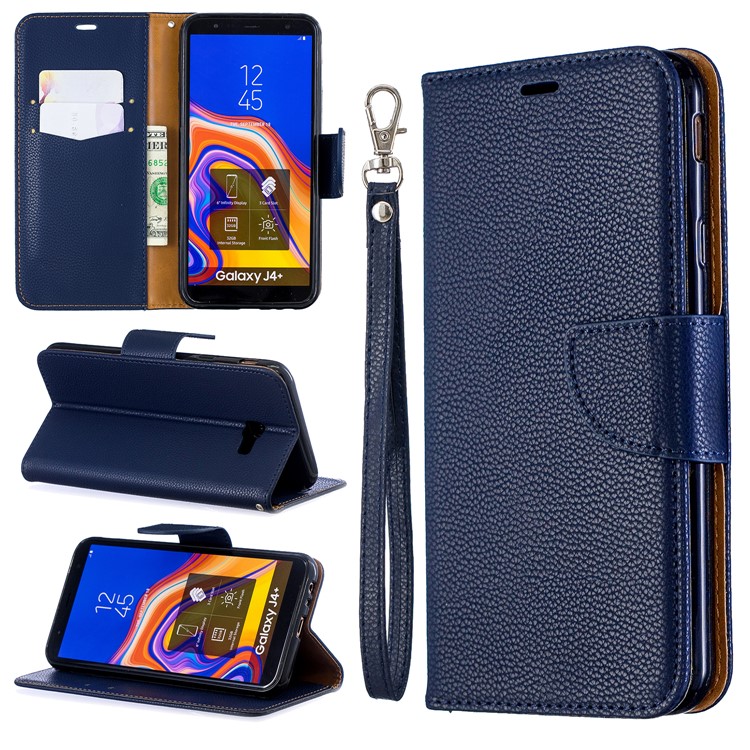 Litchi Skin Leather Wallet Case for Samsung Galaxy J4 Plus - Blue-1
