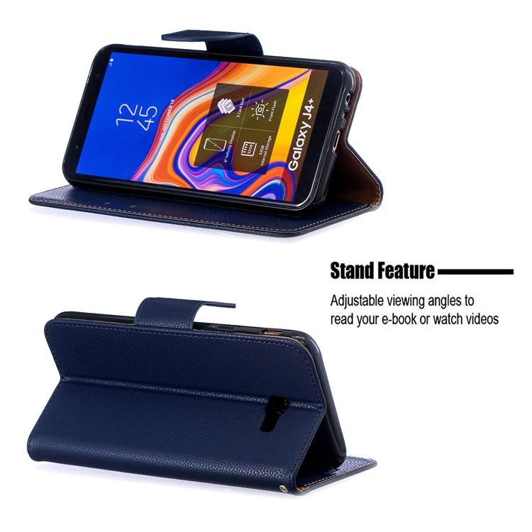 Litchi Skin Leather Wallet Case for Samsung Galaxy J4 Plus - Blue-5