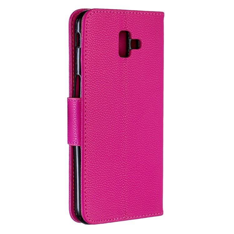 Litchi Texture PU Leather Phone Wallet Stand Cover Case for Samsung Galaxy J6 Plus (2018) - Rose-3