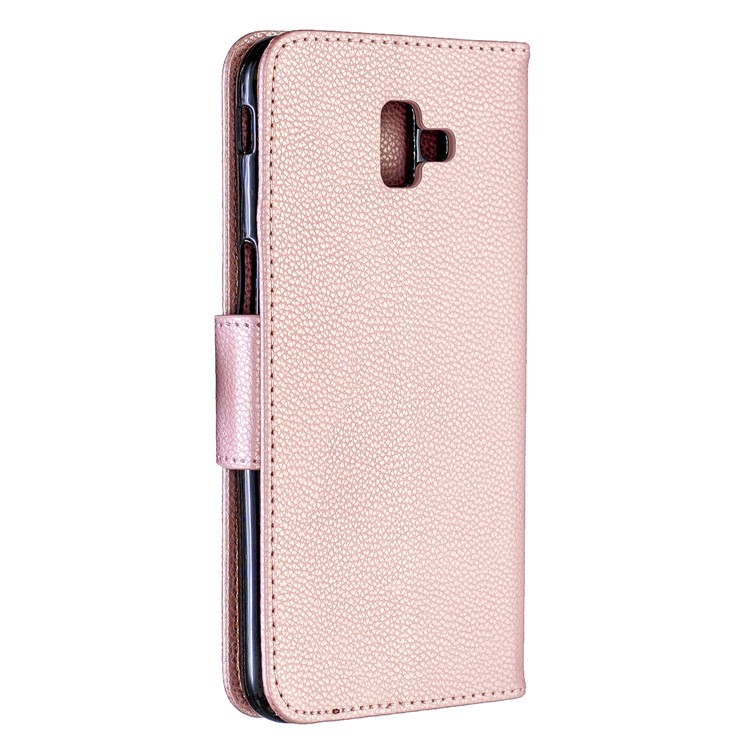 Litchi Texture PU Leather Phone Wallet Stand Cover Case for Samsung Galaxy J6 Plus (2018) - Rose Gold-3