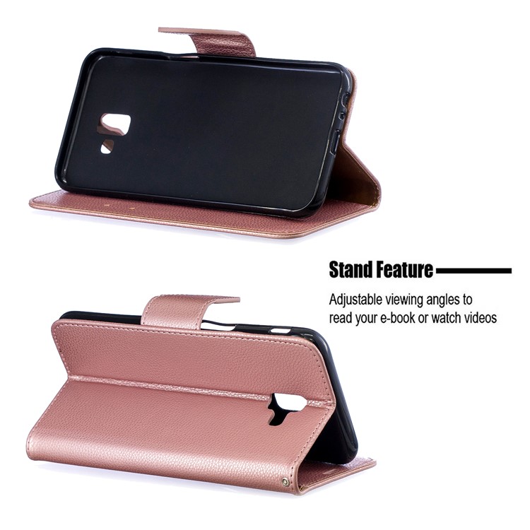 Litchi Texture PU Leather Phone Wallet Stand Cover Case for Samsung Galaxy J6 Plus (2018) - Rose Gold-5