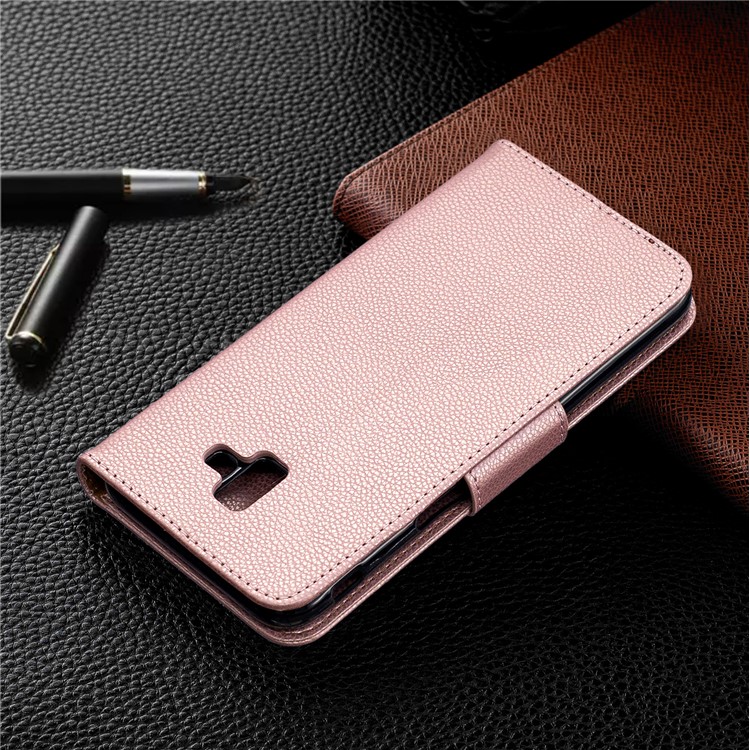 Litchi Texture PU Leather Phone Wallet Stand Cover Case for Samsung Galaxy J6 Plus (2018) - Rose Gold-8
