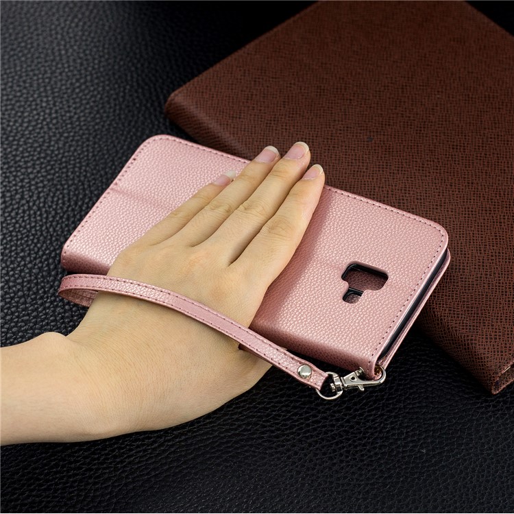 Litchi Texture PU Leather Phone Wallet Stand Cover Case for Samsung Galaxy J6 Plus (2018) - Rose Gold-9