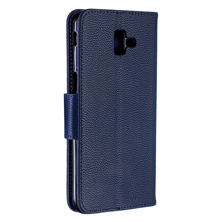 Litchi Texture PU Leather Phone Wallet Stand Cover Case for Samsung Galaxy J6 Plus (2018) - Dark Blue-3