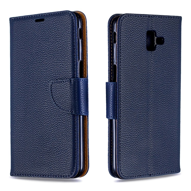 Litchi Texture PU Leather Phone Wallet Stand Cover Case for Samsung Galaxy J6 Plus (2018) - Dark Blue-4