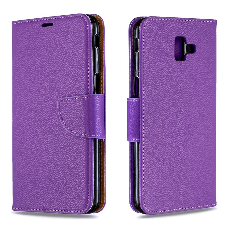 Litchi Texture PU Leather Phone Wallet Stand Cover Case for Samsung Galaxy J6 Plus (2018) - Purple-4