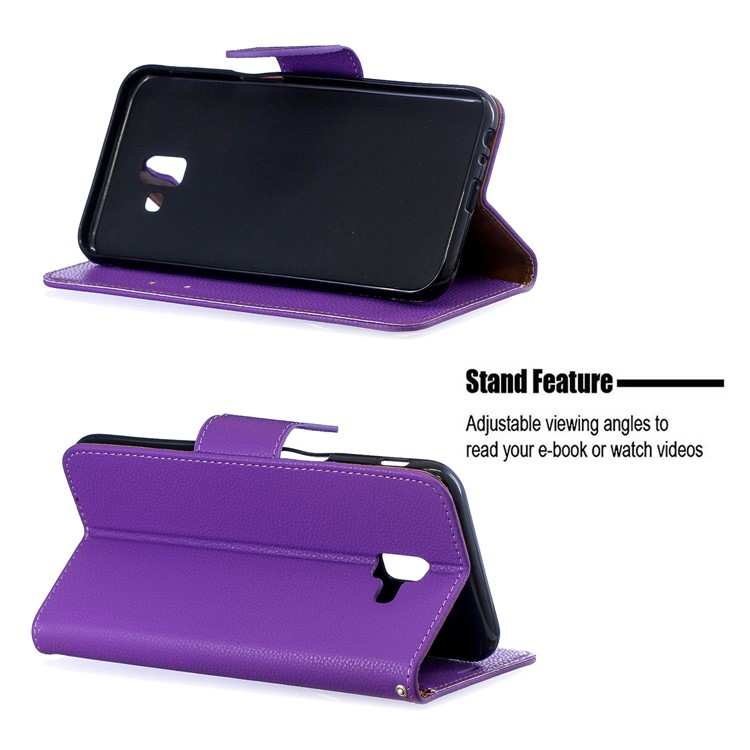 Litchi Texture PU Leather Phone Wallet Stand Cover Case for Samsung Galaxy J6 Plus (2018) - Purple-5
