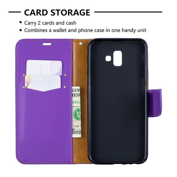 Litchi Texture PU Leather Phone Wallet Stand Cover Case for Samsung Galaxy J6 Plus (2018) - Purple-6