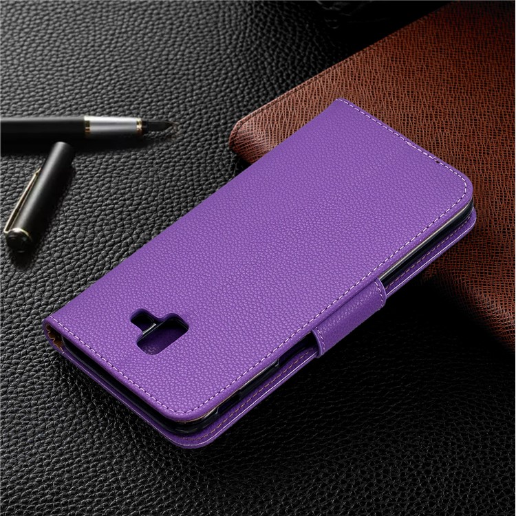 Litchi Texture PU Leather Phone Wallet Stand Cover Case for Samsung Galaxy J6 Plus (2018) - Purple-8