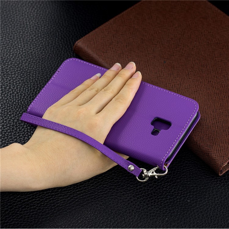 Litchi Texture PU Leather Phone Wallet Stand Cover Case for Samsung Galaxy J6 Plus (2018) - Purple-9