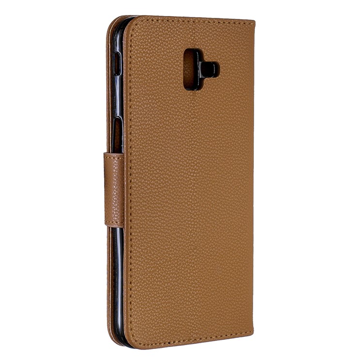 Litchi Texture PU Leather Phone Wallet Stand Cover Case for Samsung Galaxy J6 Plus (2018) - Brown-3