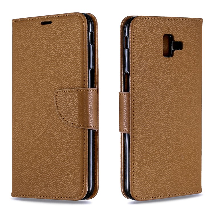 Litchi Texture PU Leather Phone Wallet Stand Cover Case for Samsung Galaxy J6 Plus (2018) - Brown-4