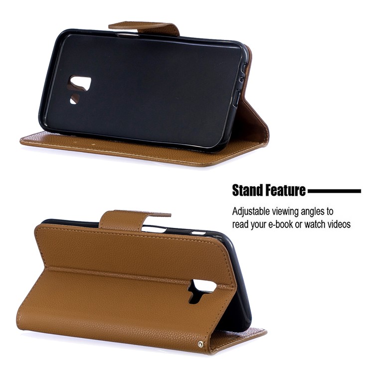 Litchi Texture PU Leather Phone Wallet Stand Cover Case for Samsung Galaxy J6 Plus (2018) - Brown-5