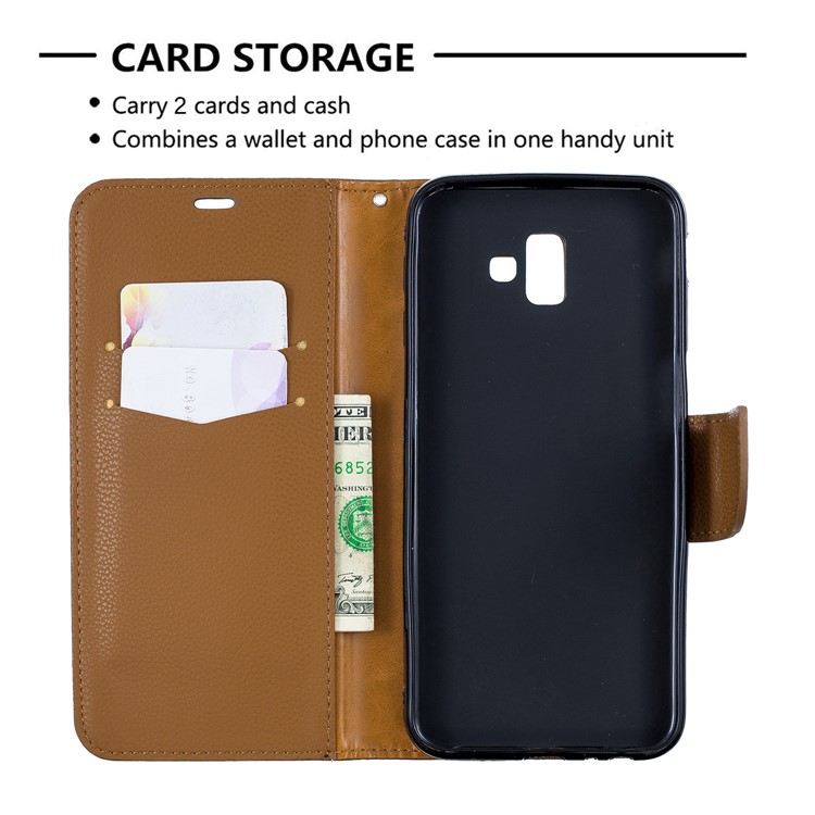 Litchi Texture PU Leather Phone Wallet Stand Cover Case for Samsung Galaxy J6 Plus (2018) - Brown-6