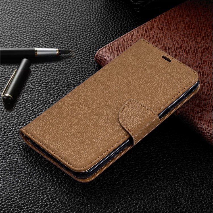 Litchi Texture PU Leather Phone Wallet Stand Cover Case for Samsung Galaxy J6 Plus (2018) - Brown-7