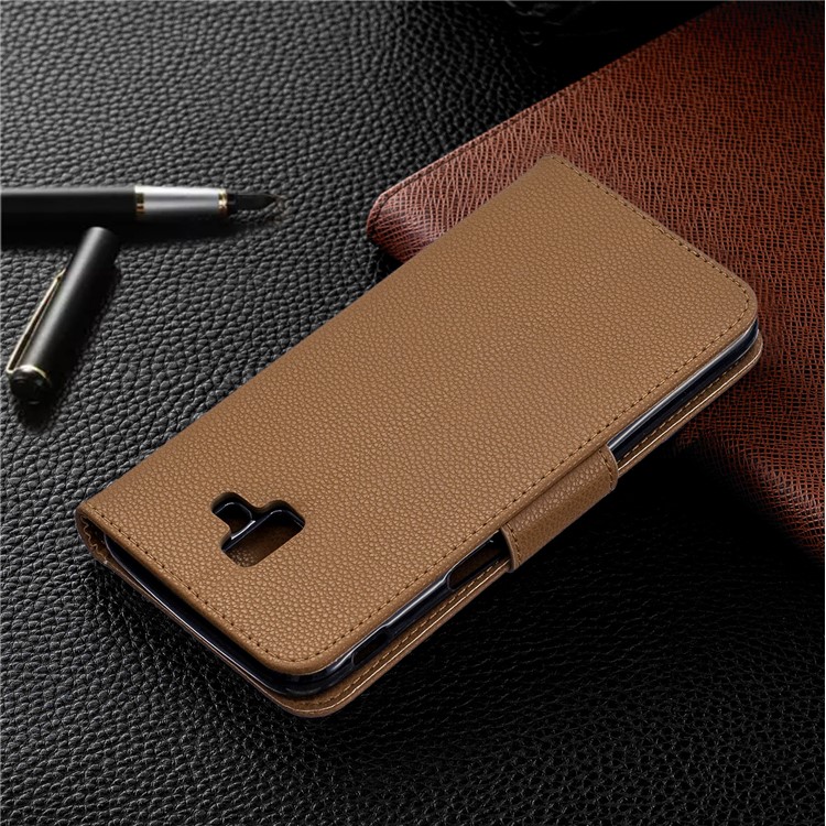Litchi Texture PU Leather Phone Wallet Stand Cover Case for Samsung Galaxy J6 Plus (2018) - Brown-8