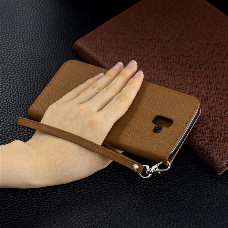 Litchi Texture PU Leather Phone Wallet Stand Cover Case for Samsung Galaxy J6 Plus (2018) - Brown-9