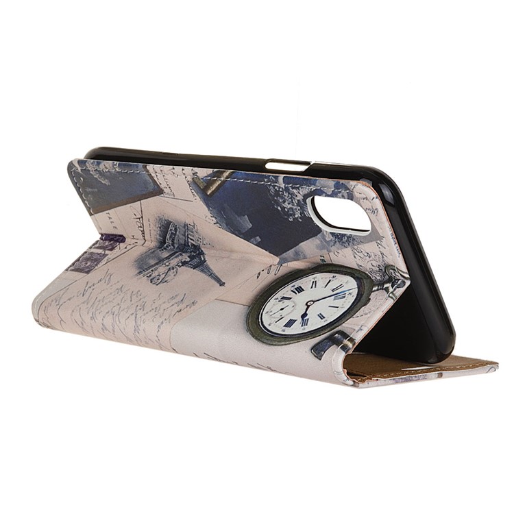 Patterned Printing Magnetic Wallet Leather Phone Cover for Samsung Galaxy A10e - Eiffel Tower and Feather-5