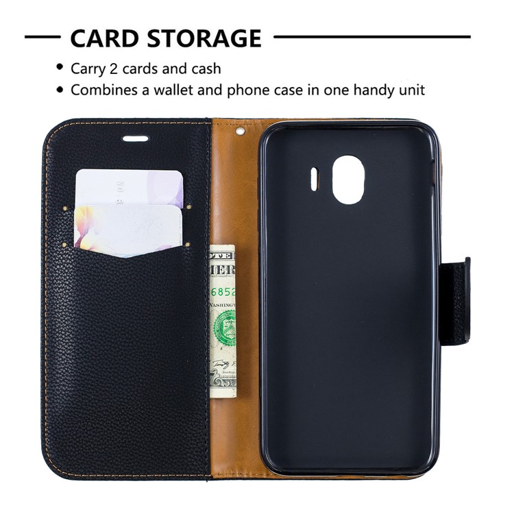 Litchi Texture PU Leather Phone Wallet Stand Cover Case for Samsung Galaxy J4 (2018) - Black-6