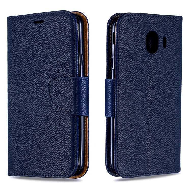 Litchi Texture PU Leather Phone Wallet Stand Cover Case for Samsung Galaxy J4 (2018) - Dark Blue-4