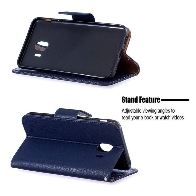 Litchi Texture PU Leather Phone Wallet Stand Cover Case for Samsung Galaxy J4 (2018) - Dark Blue-5