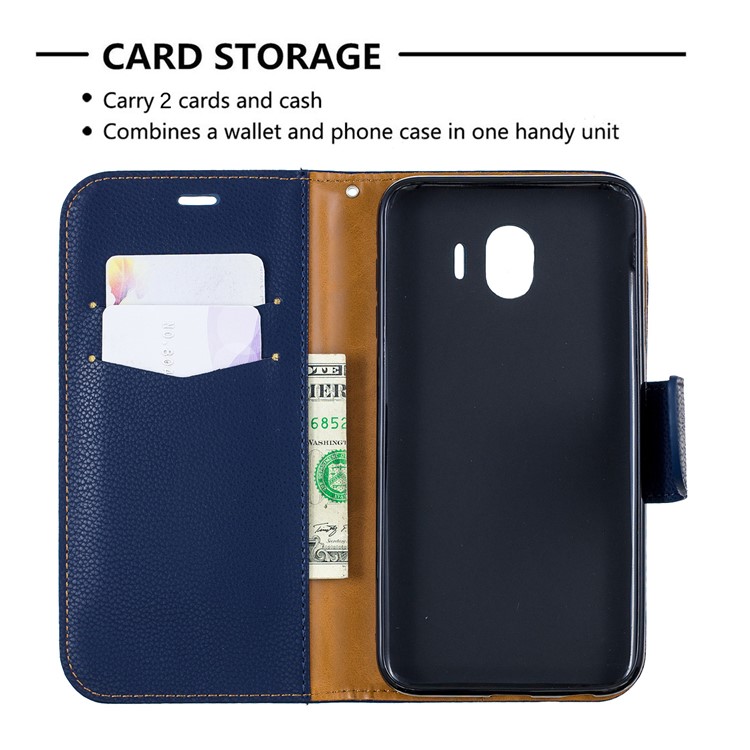 Litchi Texture PU Leather Phone Wallet Stand Cover Case for Samsung Galaxy J4 (2018) - Dark Blue-6