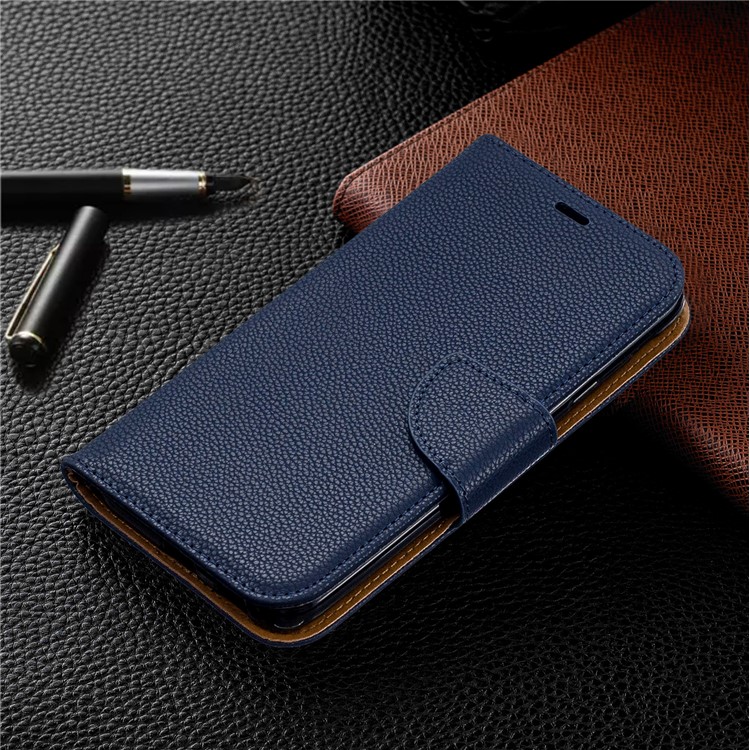 Litchi Texture PU Leather Phone Wallet Stand Cover Case for Samsung Galaxy J4 (2018) - Dark Blue-7
