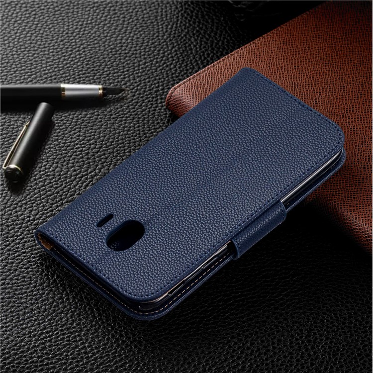 Litchi Texture PU Leather Phone Wallet Stand Cover Case for Samsung Galaxy J4 (2018) - Dark Blue-8