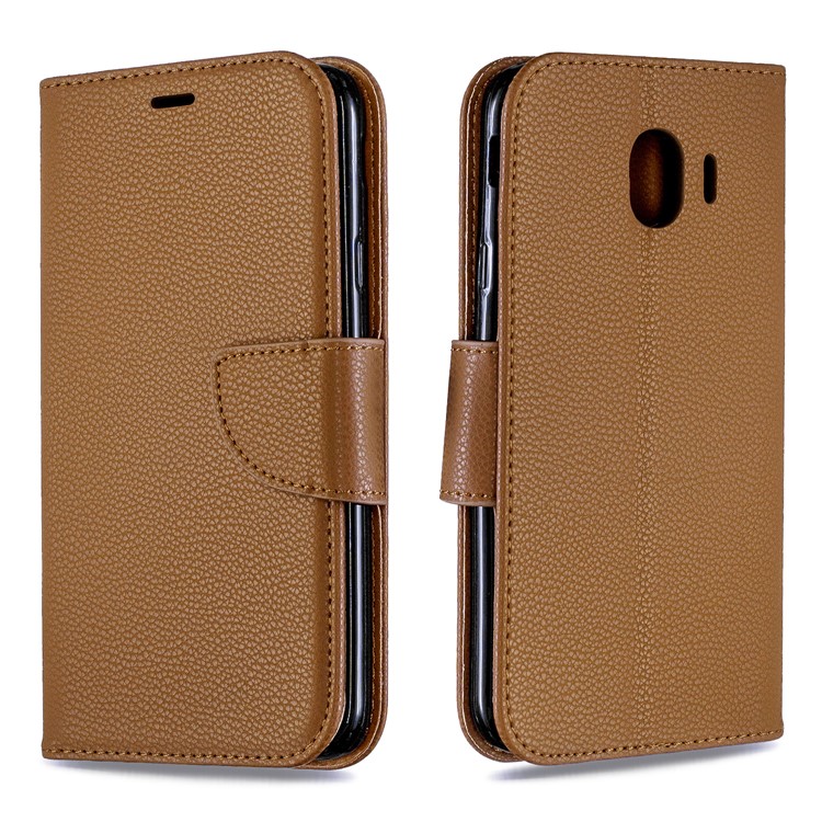 Litchi Texture PU Leather Phone Wallet Stand Cover Case for Samsung Galaxy J4 (2018) - Brown-4