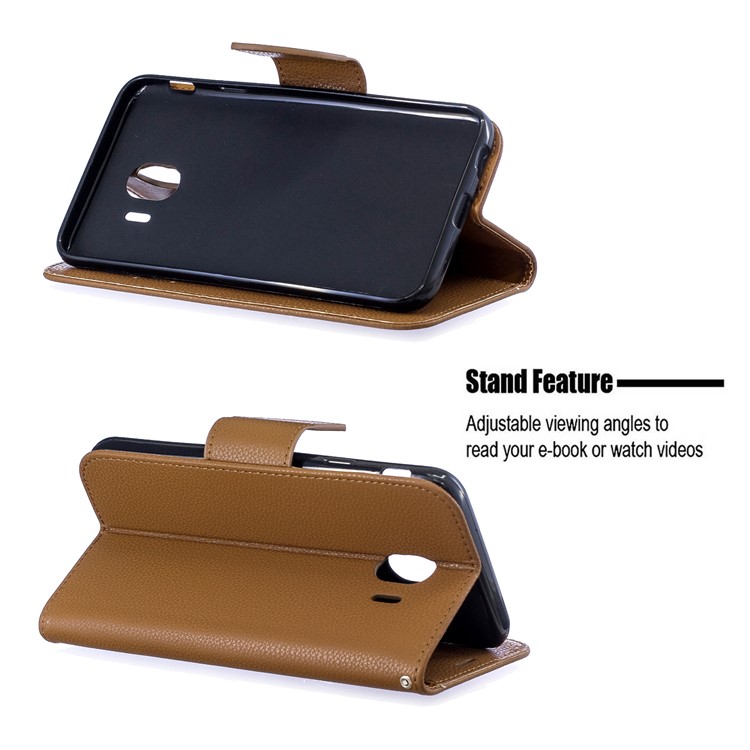 Litchi Texture PU Leather Phone Wallet Stand Cover Case for Samsung Galaxy J4 (2018) - Brown-5