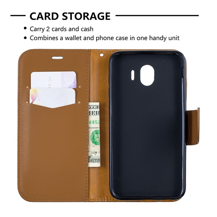 Litchi Texture PU Leather Phone Wallet Stand Cover Case for Samsung Galaxy J4 (2018) - Brown-6