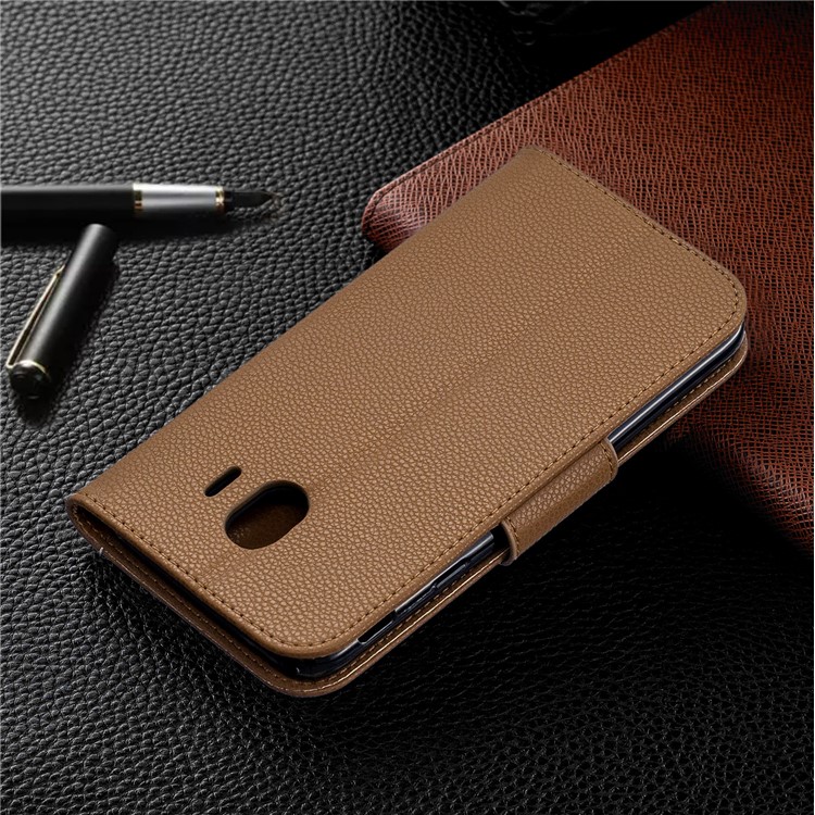Litchi Texture PU Leather Phone Wallet Stand Cover Case for Samsung Galaxy J4 (2018) - Brown-8