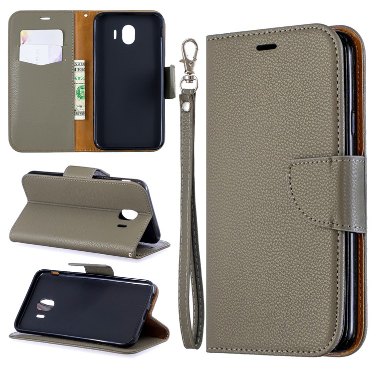 Litchi Texture PU Leather Phone Wallet Stand Cover Case for Samsung Galaxy J4 (2018) - Army Green-1