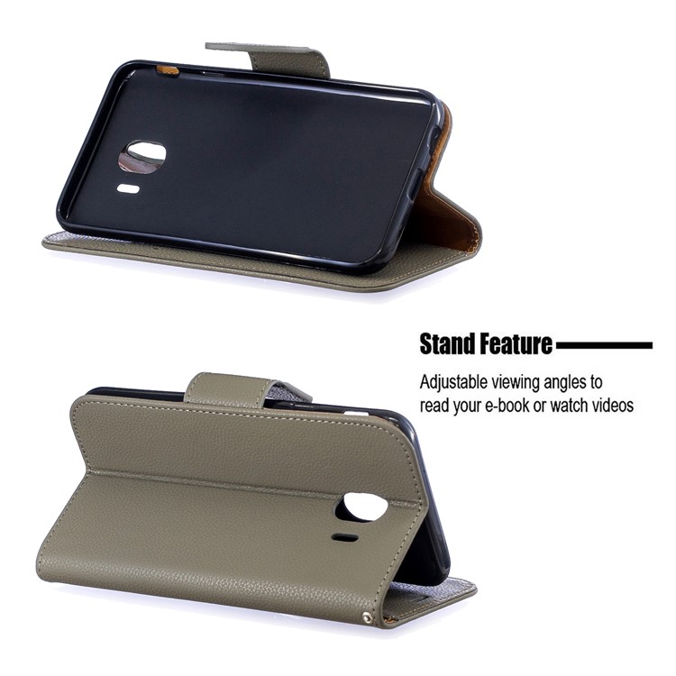 Litchi Texture PU Leather Phone Wallet Stand Cover Case for Samsung Galaxy J4 (2018) - Army Green-5