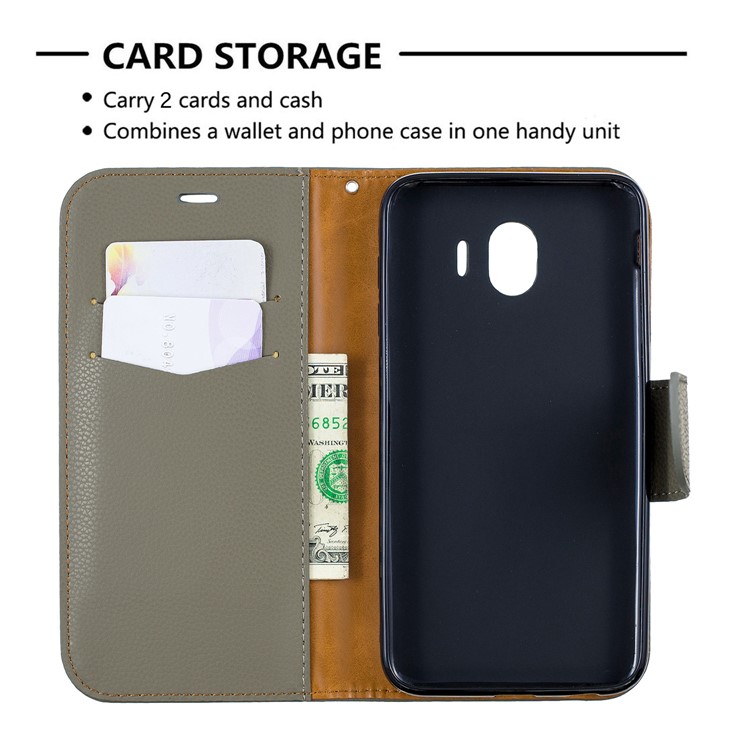 Litchi Texture PU Leather Phone Wallet Stand Cover Case for Samsung Galaxy J4 (2018) - Army Green-6