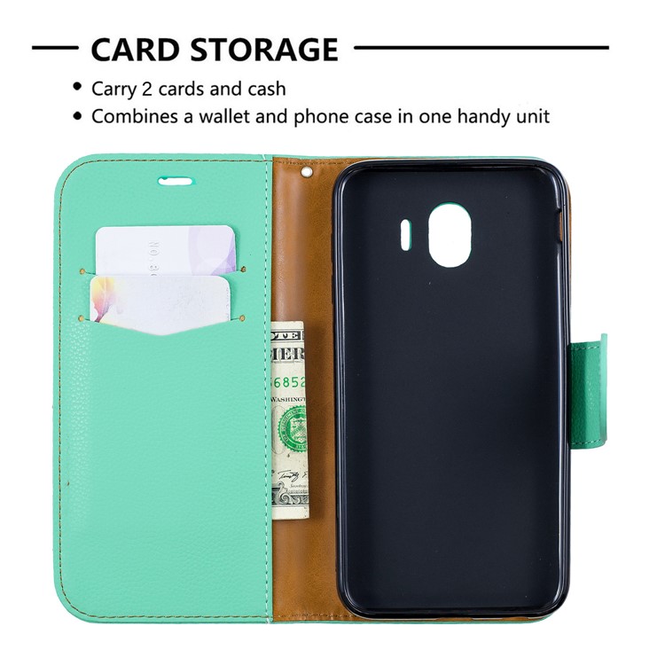 Litchi Texture PU Leather Phone Wallet Stand Cover Case for Samsung Galaxy J4 (2018) - Green-6