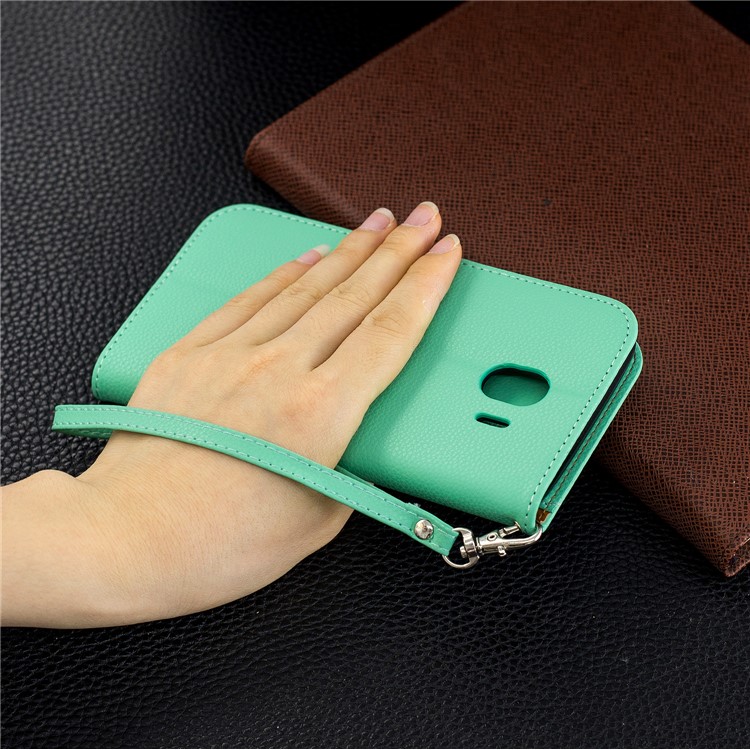 Litchi Texture PU Leather Phone Wallet Stand Cover Case for Samsung Galaxy J4 (2018) - Green-9
