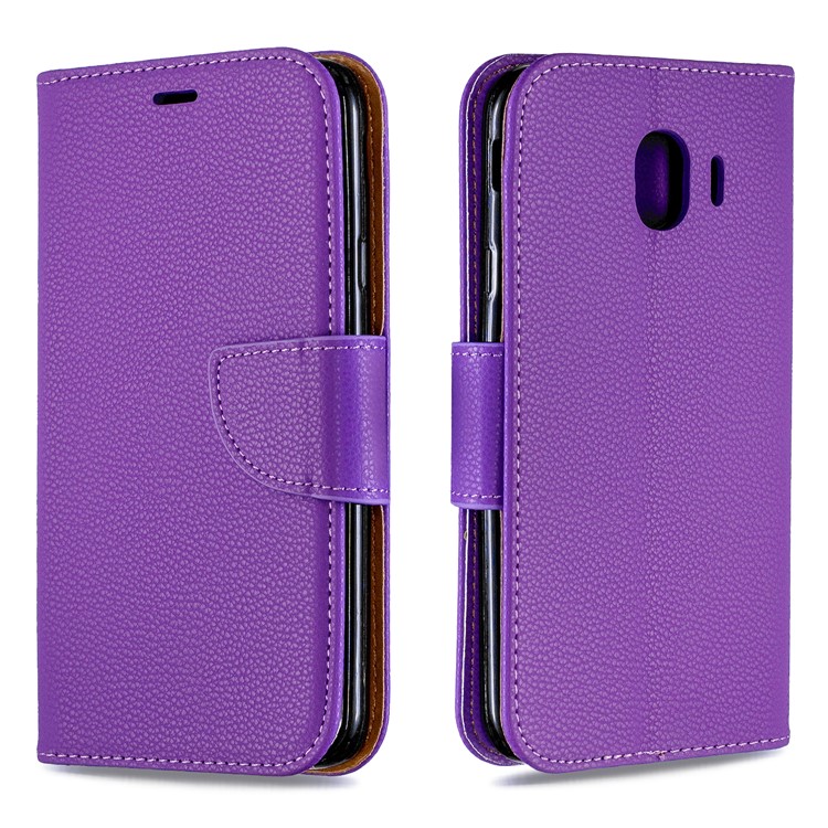 Litschi Textur PU Leder Telefon Brieftasche Ständer Abdeckung Fall Für Samsung Galaxy J4 (2018) - Lila-4