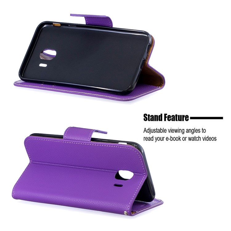 Litschi Textur PU Leder Telefon Brieftasche Ständer Abdeckung Fall Für Samsung Galaxy J4 (2018) - Lila-5