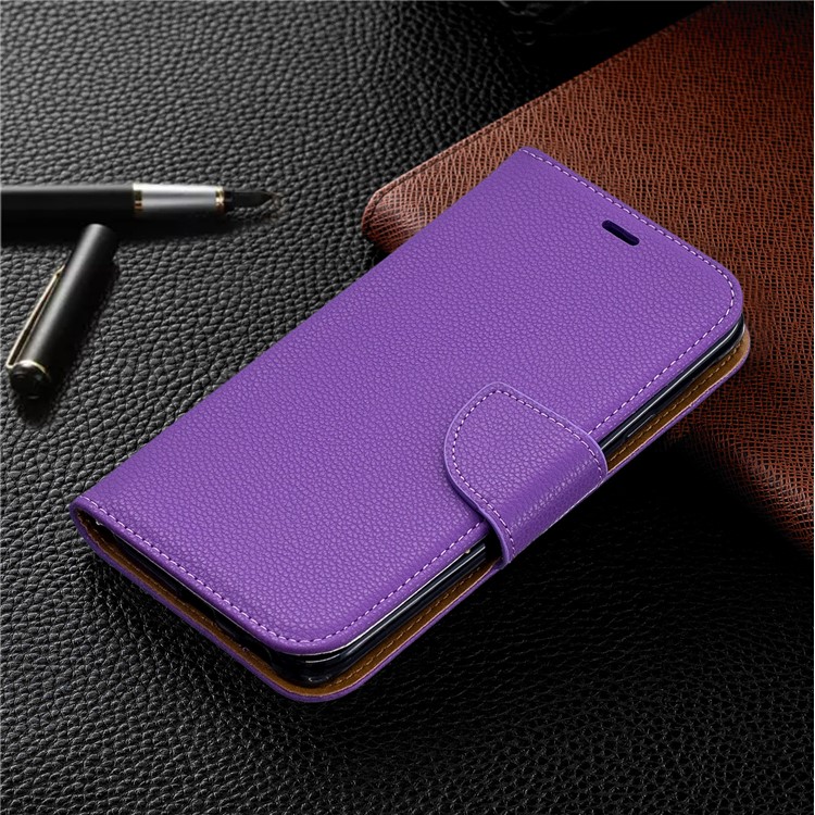 Litschi Textur PU Leder Telefon Brieftasche Ständer Abdeckung Fall Für Samsung Galaxy J4 (2018) - Lila-7